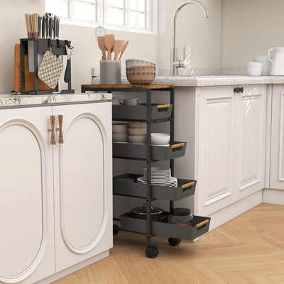 HOMCOM 5-Tier Storage Trolley on Wheels - Black 