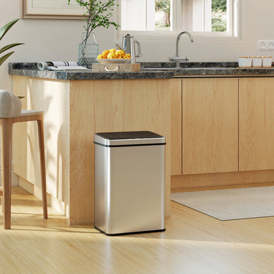 HOMCOM 40L Sensor Bin with Quiet Soft-Close Lid, Automatic Touchless Motion Sensor Kitchen Bin with Fingerprint Resistant Stainless Steel for Hygienic Gyms, Home Office Use, Silver Tone 