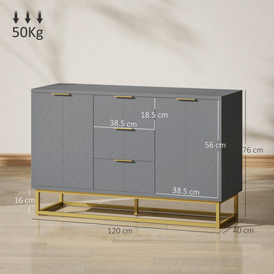 HOMCOM Sideboard with 3 Drawers and Adjustable Shelves for Living Room - Grey 