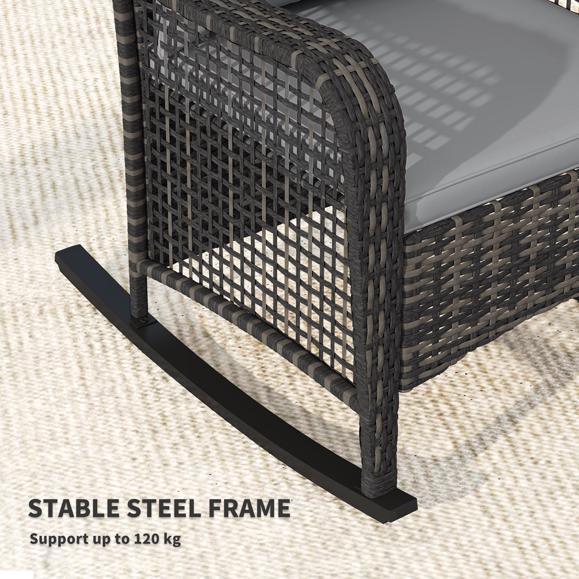 Outsunny Garden Rocking Chair, Outdoor Rattan Rocker Lounge Chair with Seat and Back Cushions, Patio Armchair Seat with All-weather Wicker, Steel Frame for Porch Balcony, Light Grey 