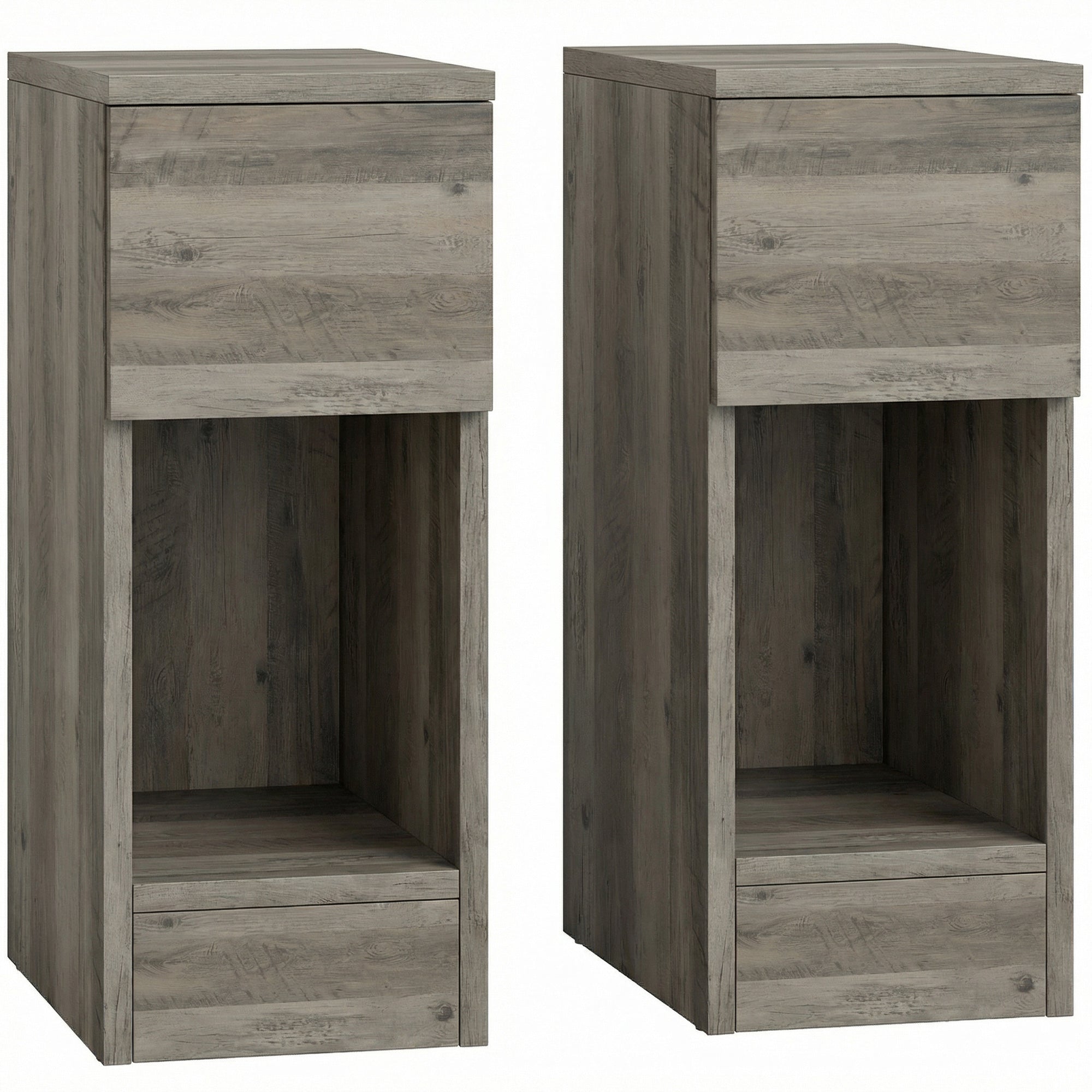 HOMCOM Set of Two Modern Storage Bedside Tables - Grey 