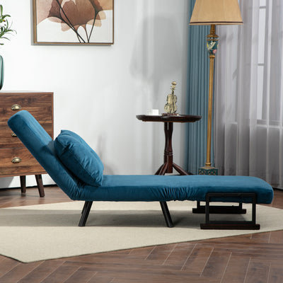 HOMCOM 4-in-1 Velvet-Feel Single Chair Bed, with Pillow - Navy Blue 