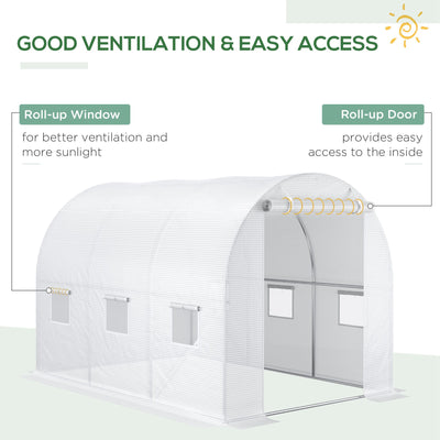 Outsunny 3 x 2 x 2m Greenhouse Replacement Cover ONLY Winter Garden Plant PE Cover for Tunnel Walk-in Greenhouse with Roll-up Windows Door Outdoor, White 