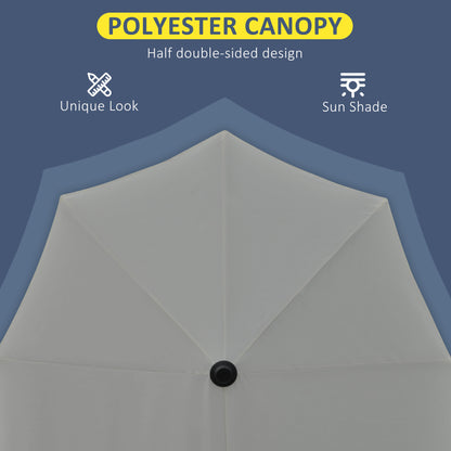 Outsunny 2m Half Parasol Market Umbrella Garden Balcony Parasol with Crank Handle, Base, Double-Sided Canopy, Dark Grey