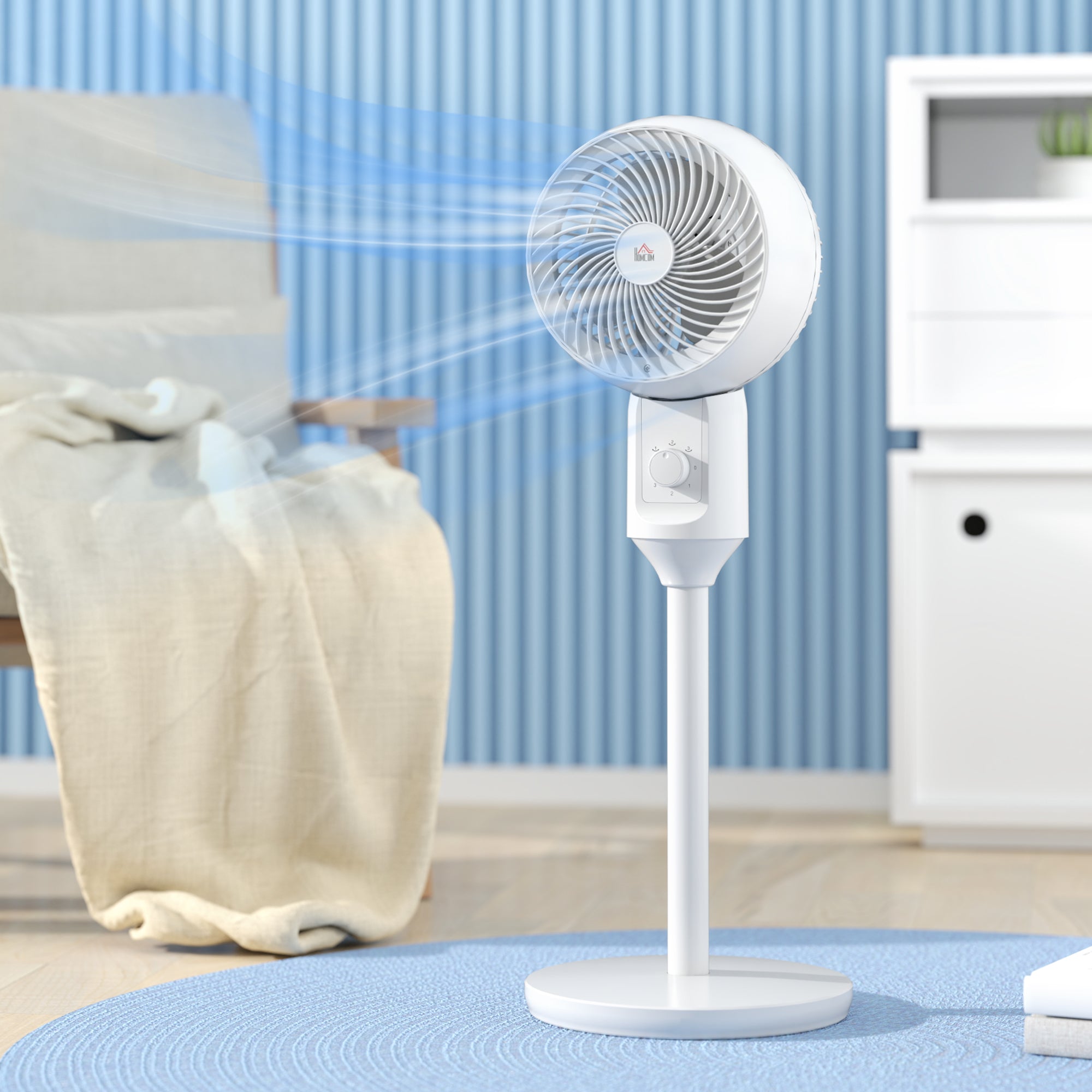 HOMCOM 9'' Air Circulator Fan 3 Speed, 70\'c2\'b0 Oscillation 90\'c2\'b0 Vertical Tilt, Carry Handle, Pedestal Fan, Pedestal Fan for Living Room, Bedroom, Office, White