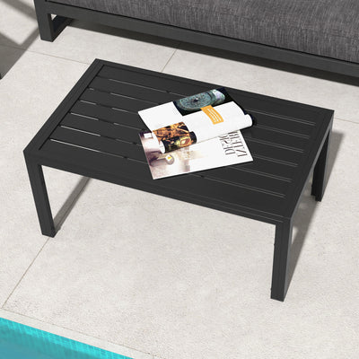 Outsunny Outdoor Side Table, Rectangular Patio Coffee Side Table with Steel Frame and Slat Tabletop for Garden, Balcony, Black 