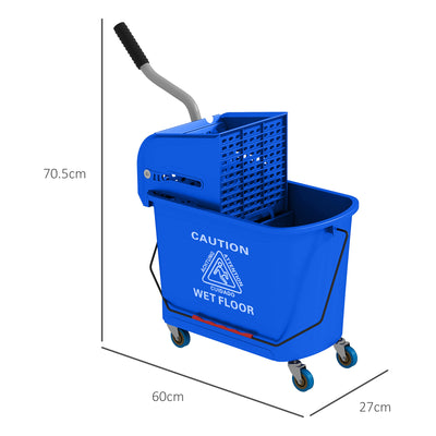 HOMCOM 20L Mop Bucket on Wheels, with Water Separation Panel - Blue 