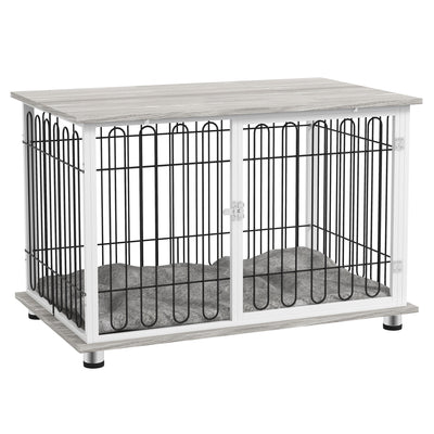 PawHut Indoor Dog Crate Furniture, Side End Table, with Soft Washable Cushion, Lockable Doors, for Large Dogs 