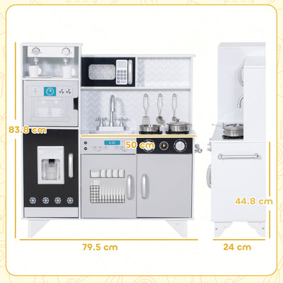 AIYAPLAY Kids Play Kitchen with Sound, Ice/Coffee Maker, Utensils, Microwave, Stainless Steel Utensils, for 3-6 Years 