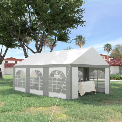 Outsunny 6 x 4m Galvanised Party Tent, Marquee Gazebo with Sides, Six Windows and Double Doors, for Parties, Wedding and Events 
