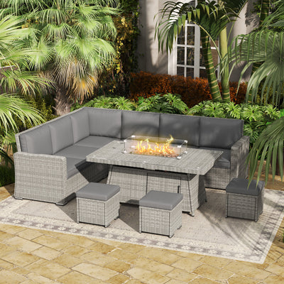 Outsunny Seven-Piece Firepit Table Rattan Sofa Set - Grey 