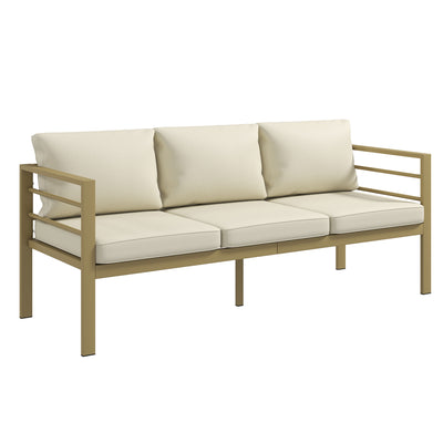 Outsunny Garden Bench with Cushions, 3-Seater Sofa with Backrest, Armrest and Back Cushions, 185 x 66 x 64cm, Cream White 