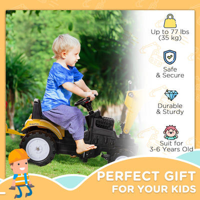 HOMCOM Kids Ride-On Construction Car, with Horn and Detachable Trailer - Yellow 