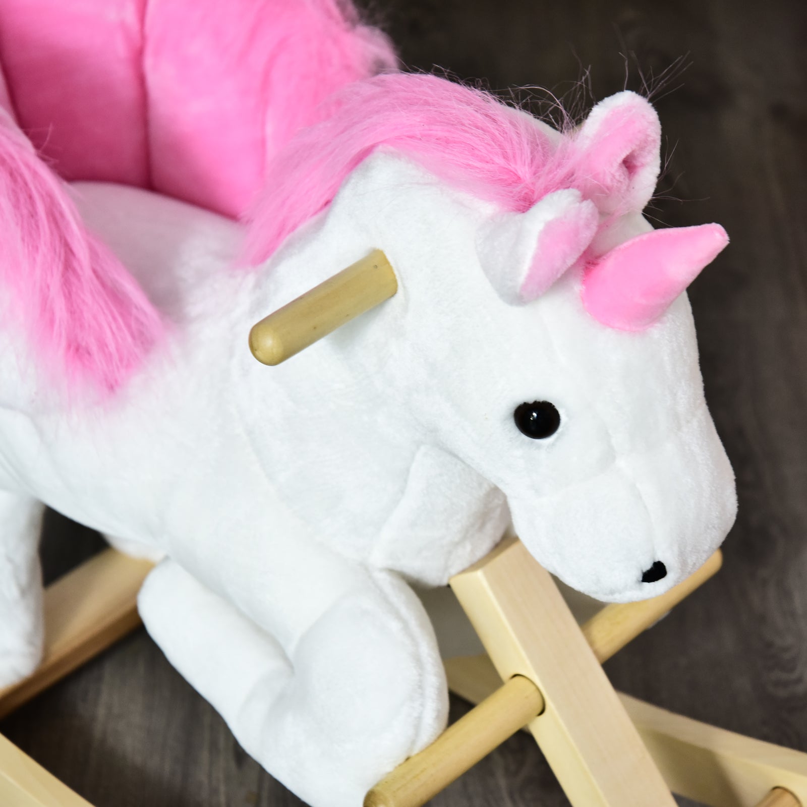 HOMCOM Kids Rocking Horse Unicorn Wooden Plush Ride On Chair Toy with Music 1.5-3 Years 