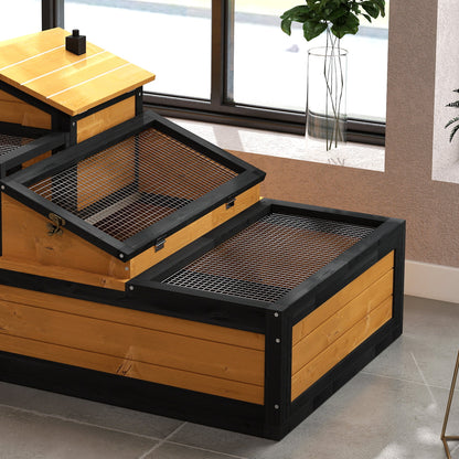 PawHut Wooden Tortoise House with Balcony, Tray, Roof, for Indoor and Outdoor, Yellow 