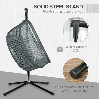 Outsunny Outdoor Swing Chair with Thick Padded Cushion, Patio Hanging Chair with Metal Stand, Egg Chair with Foldable Basket, Cup Holder, for Indoor and Outdoor, Dark Grey 
