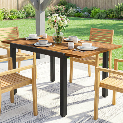 Outsunny Patio Dining Table Expandable Outdoor Dining Table Acacia Wood Top 80-120 cm Natural and Black