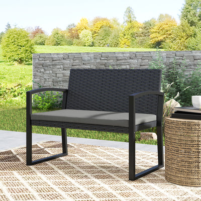 Outsunny Two-Seater Rattan Garden Bench - Grey/Black 