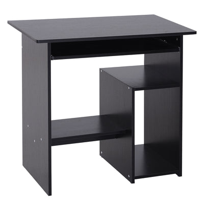 HOMCOM Compact Small Computer Table Wooden Desk Keyboard Tray Storage Shelf Modern Corner Table Home Office Black 