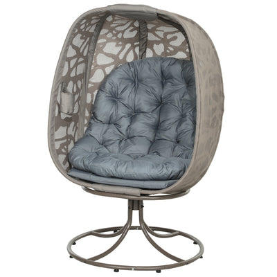 Outsunny Swivel Egg Chair with Cushions, Foldable Basket Seat and Metal Frame, Indoor Outdoor Lounge Chair for Balcony, Patio and Living Room, Grey 