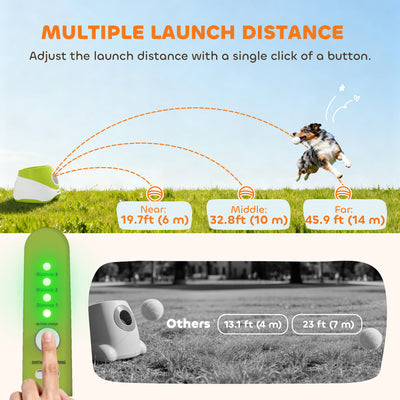 PawHut Automatic Dog Ball Launcher with 5 ETPU Tennis Balls 2.3", 3 Distance Settings 20/33/46ft, Green 