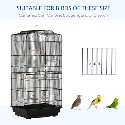 PawHut Large Metal Bird Cage with Stand, Perches, Food Bowls, Swing, for Budgies, Parakeets, Black 