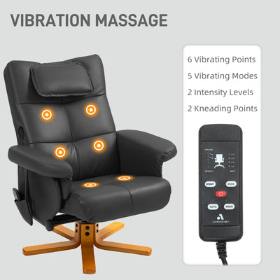 HOMCOM Faux Leather Massage Recliner Chair, with Storage Ottoman - Black 