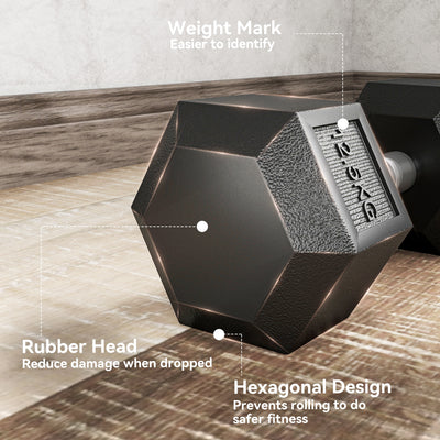 HOMCOM 2x12.5KG Rubber Hex Dumbbell Portable Hand Weights Dumbbell Home Gym 