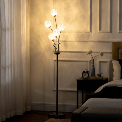 HOMCOM Crystal Floor Lamps for Living Room Bedroom with 5 Light, Modern Upright Standing Lamp, 34x25x156cm, Silver 