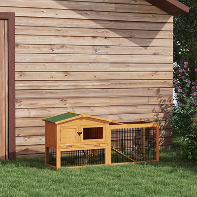 PawHut Wooden Rabbit Hutch with Outdoor Run Yellow 