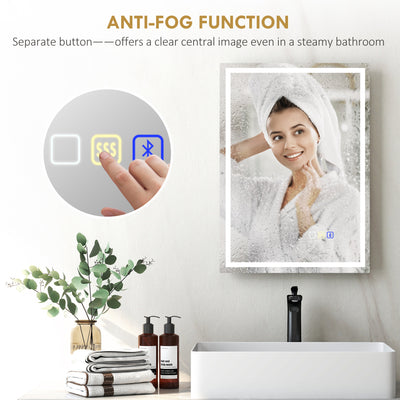 HOMCOM 50 x 70 cm Anti-Fog LED Bathroom Mirror, with Bluetooth - Silver Tone 