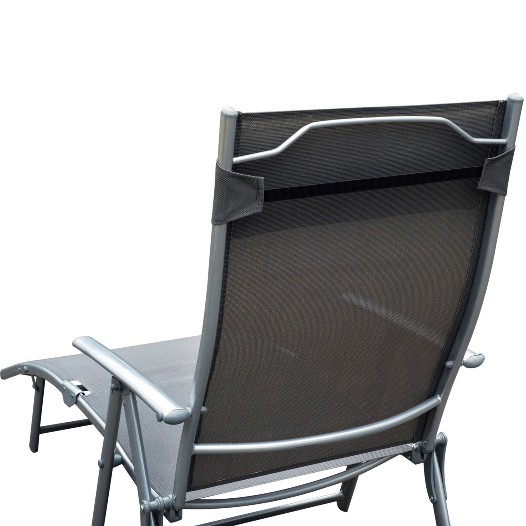 Outsunny Sun Lounger Steel Frame Outdoor Folding Chaise Texteline Lounge Chair Recliner with Headrest & 7 Levels Adjustable Backrest, Grey 