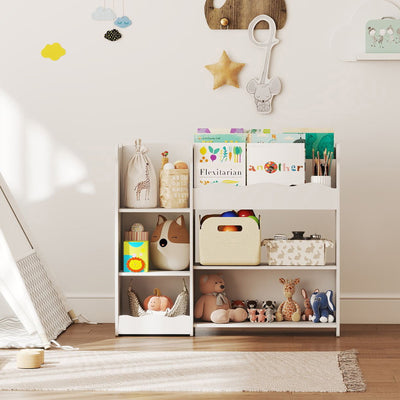 AIYAPLAY Kids Toy Storage Unit, Bear Design Kids Bookshelf and Toy Organiser, for Bedroom, Nursery, Playroom, White 