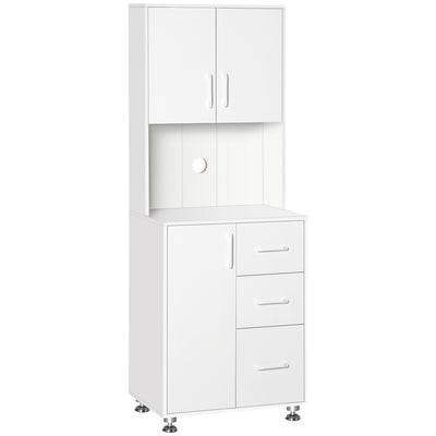 HOMCOM Modern Kitchen Cupboard with Storage Cabinets, 3 Drawers and Open Countertop for Living Room, White 