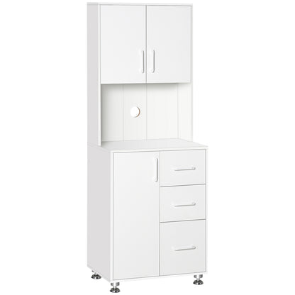 HOMCOM Modern Kitchen Cupboard with Storage Cabinets, 3 Drawers and Open Countertop for Living Room, White 