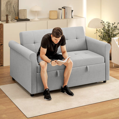 HOMCOM Two-Seater Velvet-Feel Sofa Bed - Grey 