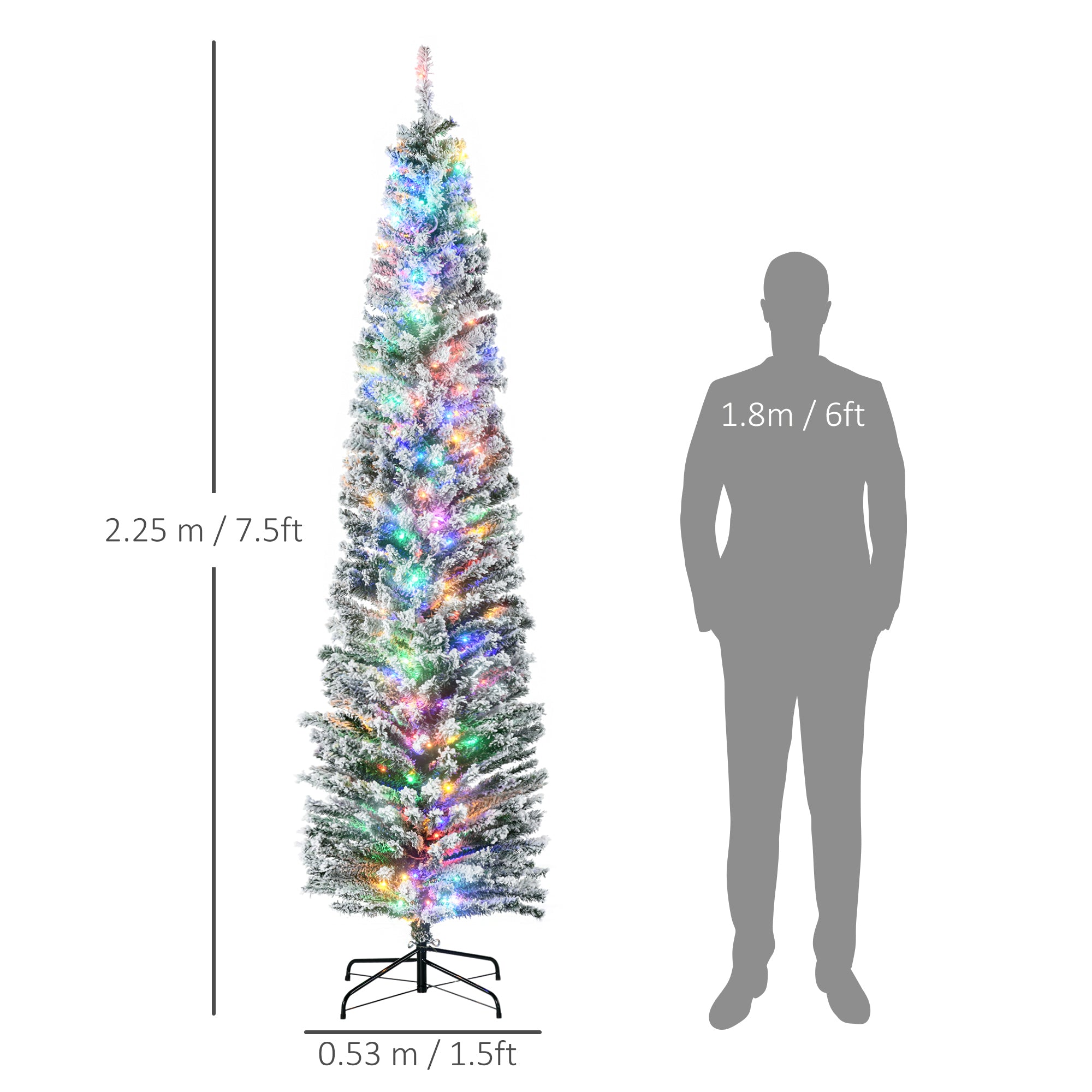 HOMCOM 7.5' Artificial Prelit Christmas Trees Holiday D\'c3\'a9cor with Colourful LED Lights, Flocked Tips, Berry, Pine Cone