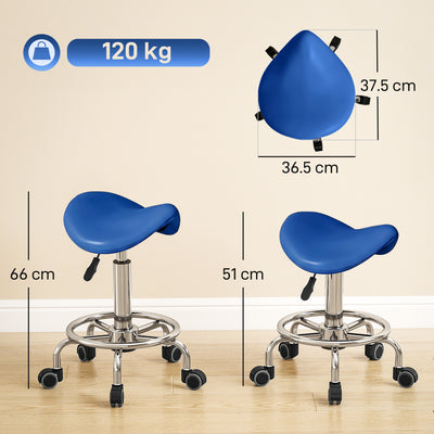 HOMCOM Salon Saddle Stool, Rolling Saddle Chair for Massage, Spa, Clinic, Beauty, Hairdressing and Tattoo, Blue 