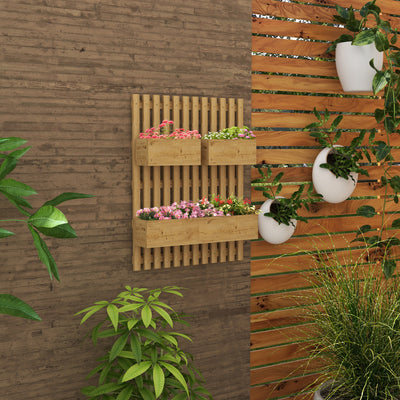 Outsunny Wall-mounted Wooden Garden Planters with Trellis, Drainage Holes and 3 Planter Boxes for Patio, Carbonised 