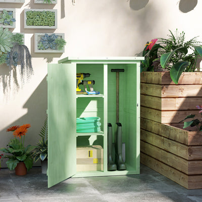 Outsunny Wooden Small Shed, Garden Storage Shed with Shelves and Bolt Latch, 75L x 56W x115H cm, Green 