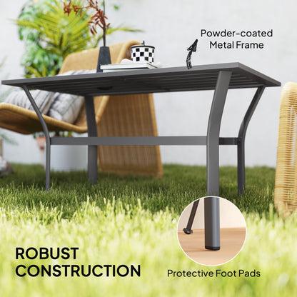 Outsunny Metal Garden Coffee Table, Rectangular Outdoor Side Table with Slatted Tabletop, Foot Pads for Outside, Garden, Balcony, Porch, 91.5 x 55 x 45cm, Dark Grey 
