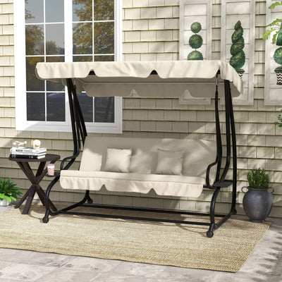Outsunny Convertible Three-Seater Swing Chair Bed - Cream 