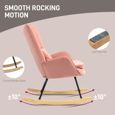 HOMCOM Velvet-Feel Rocking Armchair - Pink 