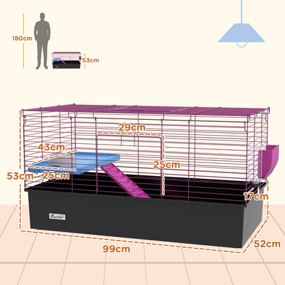 PawHut Chinchillas Small Rabbit Guinea Pig Small Animal Cage, Pet Playhouse, with Platform, Ramp, 99 x 52 x 53cm, Black 