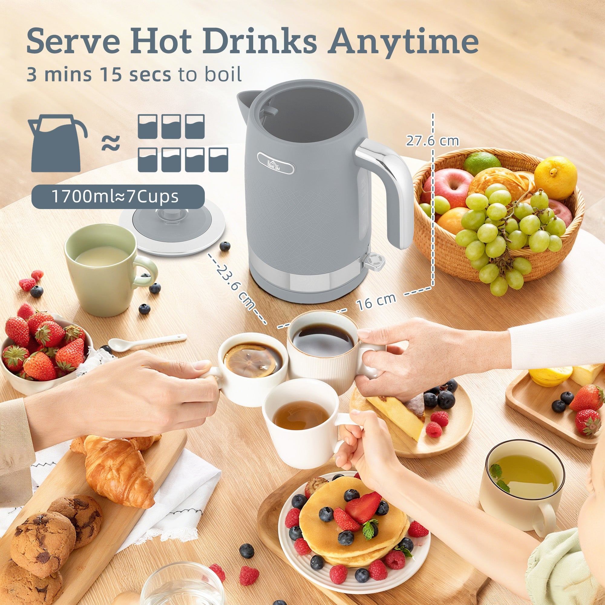 HOMCOM Sleek Textured Kettle and Toaster Set - Grey 