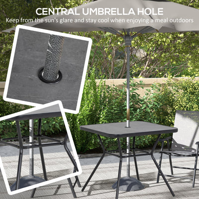 Outsunny Square Outdoor Table, Patio Bistro Coffee Table with Faux-marbled Top and 42mm Umbrella Hole for Garden 