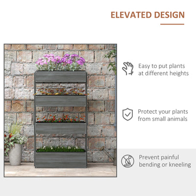 Outsunny Four-Tier Basket Wooden Plant Stand - Grey 