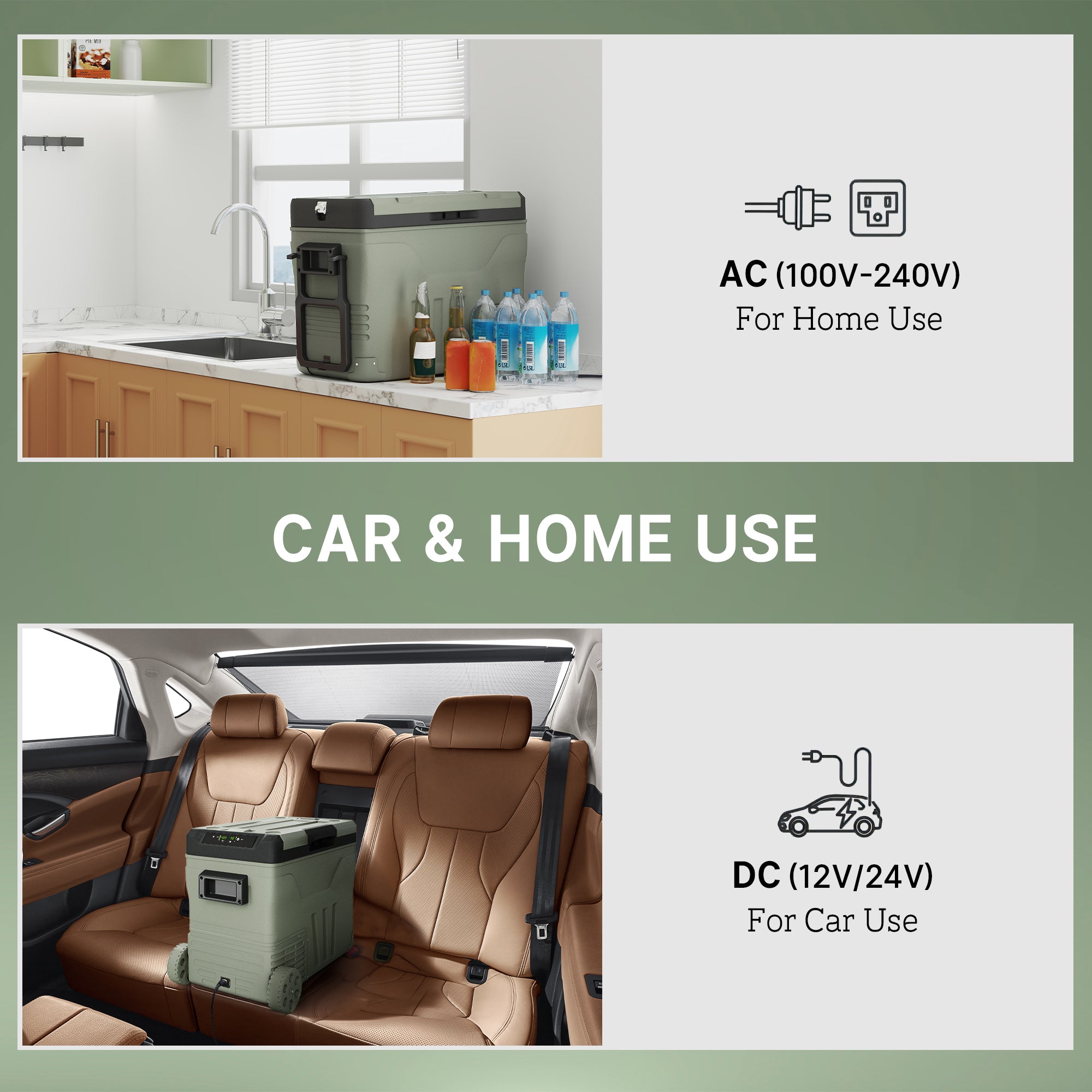 Outsunny 45L Camping Fridge Freezer Dual Zone, Portable Car Fridge 12V/24V DC & 100-240V AC, Electric Cool Box -20℃-20℃ with Wheels and LED Light, for Travel, RV, Road Trip, Picnic