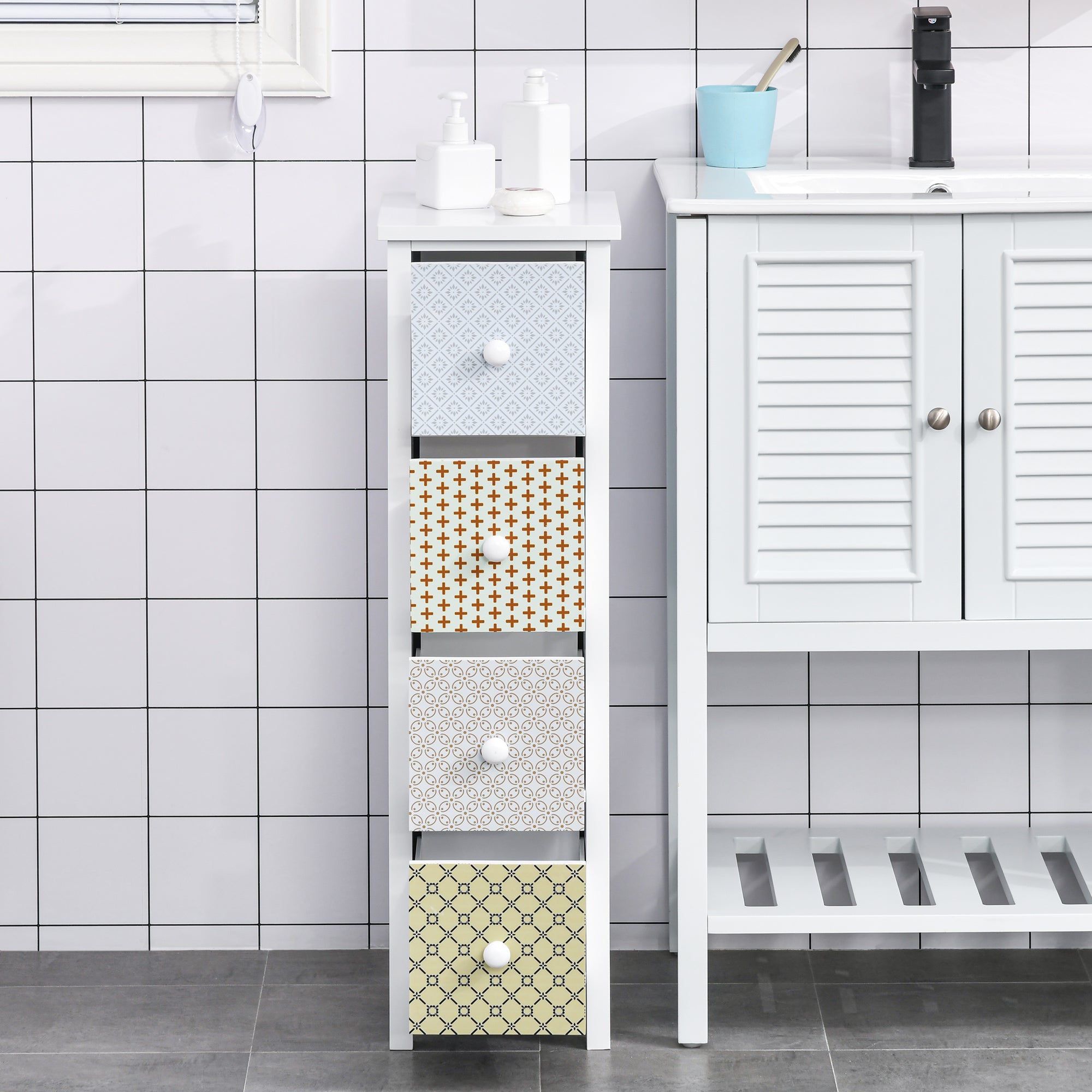 HOMCOM Chest of Drawers, 4 Drawer Dresser, Storage Organizer Toilet Tissue Cabinet for Bedroom, Bathroom 
