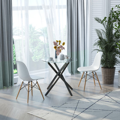 HOMCOM Dining Table with Clear Tempered Glass Top, Round Table with Metal Legs, Modern Kitchen Table for Dining Room Living Room, Black 